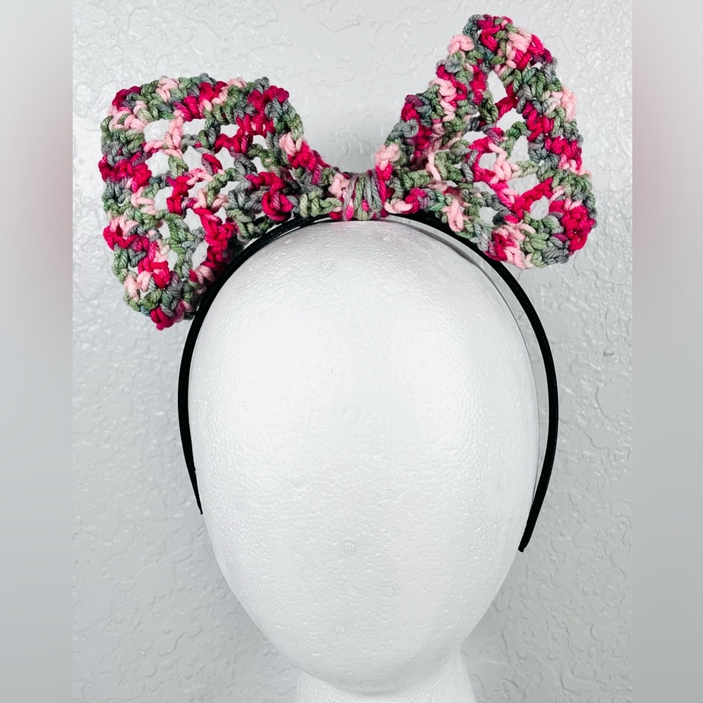 Crochet Bow Headband Multi Color Pink - Picture 1 of 4